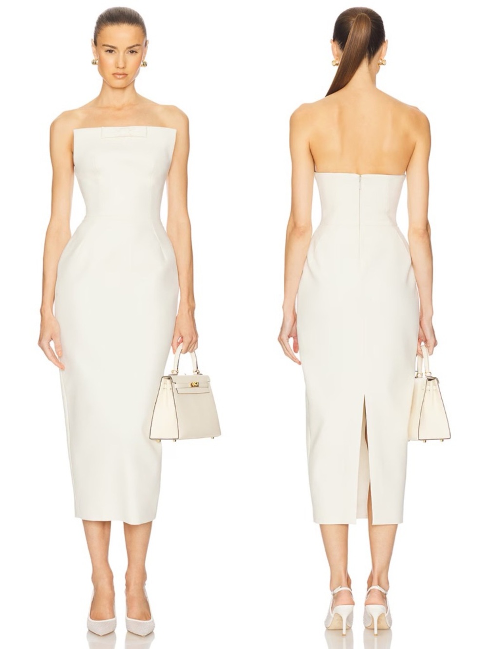 HELSA S Curve Strapless Midi Dress Cream NEW with tags